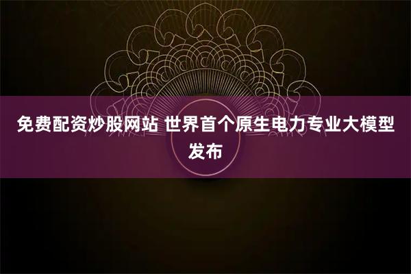 免费配资炒股网站 世界首个原生电力专业大模型发布