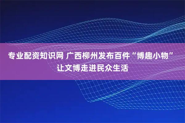 专业配资知识网 广西柳州发布百件“博趣小物” 让文博走进民众生活